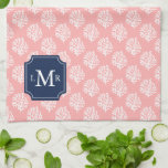 Cute Coral Pattern en Blue Monogram Theedoek<br><div class="desc">Gepersonaliseerd naadloos patroon.</div>