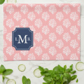 Cute Coral Pattern en Blue Monogram Theedoek (Gevouwen)
