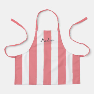 Cute Coral Pink and White Stripes, op maat gemaakt Schort