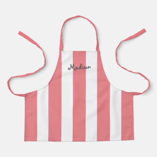 Cute Coral Pink and White Stripes, op maat gemaakt Schort (Voorkant)