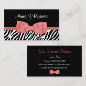 Cute Coral Pink en Black Zebra Print  Bow Visitekaartje (Voorkant / Achterkant)