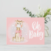 Cute Coral Pink Giraffe Baby shower Kaart (Staand voorkant)