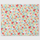 Cute Coral Red Pink Aqua Blue Floral Art Pattern Cadeaupapier (Vlak)