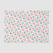 Cute Coral Red Pink Aqua Blue Heart Patroon Tissuepapier (Voorkant)