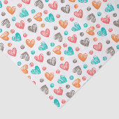 Cute Coral Red Pink Aqua Blue Heart Patroon Tissuepapier (Detail)
