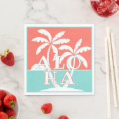 Cute Coral Sunset palm Trees op strand Art Motif Servet (Insitu)