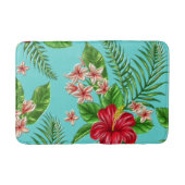 Cute coral Tropical Hibiscus flower on Turquoise Badmat (Voorkant)