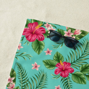 Cute coral Tropical Hibiscus flower on Turquoise Strandlaken