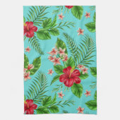 Cute coral Tropical Hibiscus flower on Turquoise Theedoek (Verticaal)