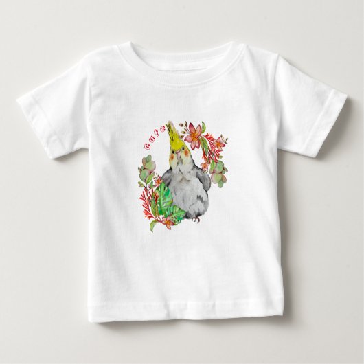Cute Corella parrot in tropische bloemen Baby Body (Voorkant)