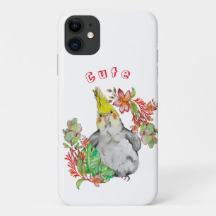 Cute Corella parrot in tropische bloemen Baby Body Case-Mate iPhone Case