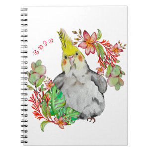Cute Corella parrot in tropische bloemen Baby Body Notitieboek
