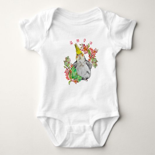 Cute Corella parrot in tropische bloemen Romper (Voorkant)