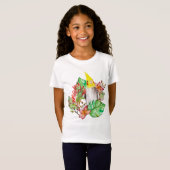 Cute Corella parrot in tropische planten en bloeme T-shirt (Voorkant volledig)