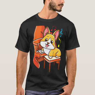 Cute Corgi And Piano For Music T-shirt