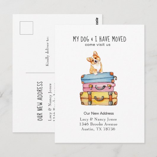 Cute Corgi bewegende aankondiging Briefkaart (Voorkant / Achterkant)