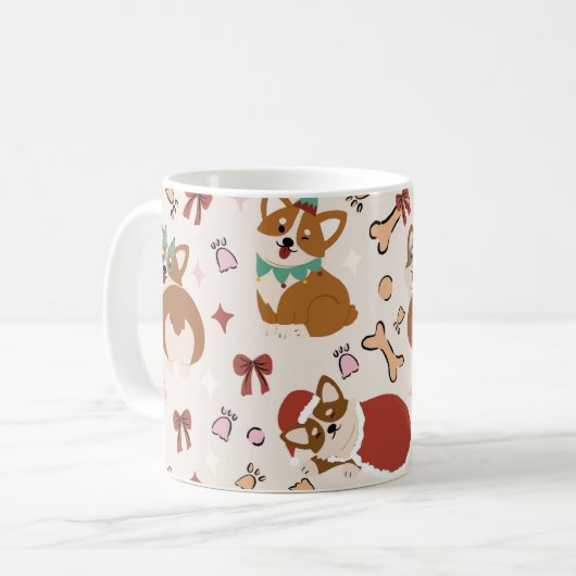 Cute Corgi Christmas Holiday Seamless Pattern Koffiemok (Voorkant links)