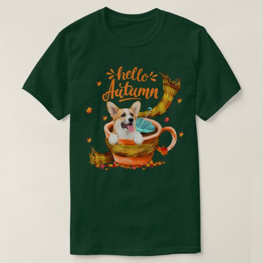 Cute Corgi Coffee Hallo herfst T-shirt (Design voorkant)