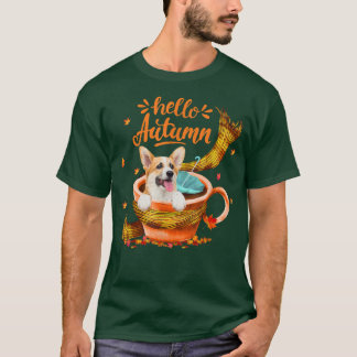 Cute Corgi Coffee Hallo herfst T-shirt