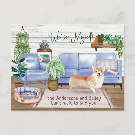 Cute Corgi Cozy New Home Moving         Aankondigingskaart (Voorkant)