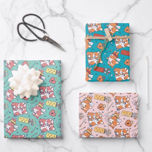 Cute Corgi Cupid Love Dog Pattern Valentijnsdag Inpakpapier Vel (Voorkant)