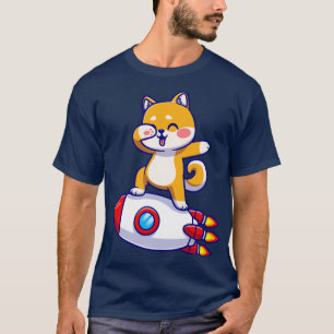 Cute Corgi Dog abbing on Rocket Cartoon T-shirt