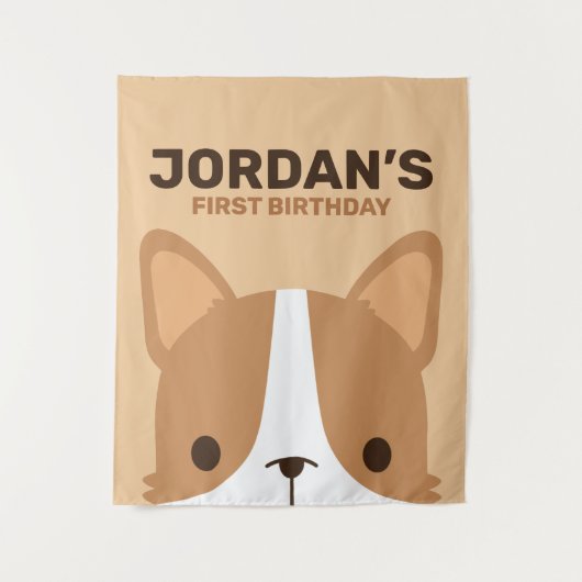 Cute Corgi Dog Birthday Tapestry Wandkleed (Voorkant)