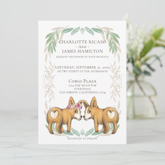 Cute Corgi Dog Bride en Groom Wedding Kaart (Staand voorkant)