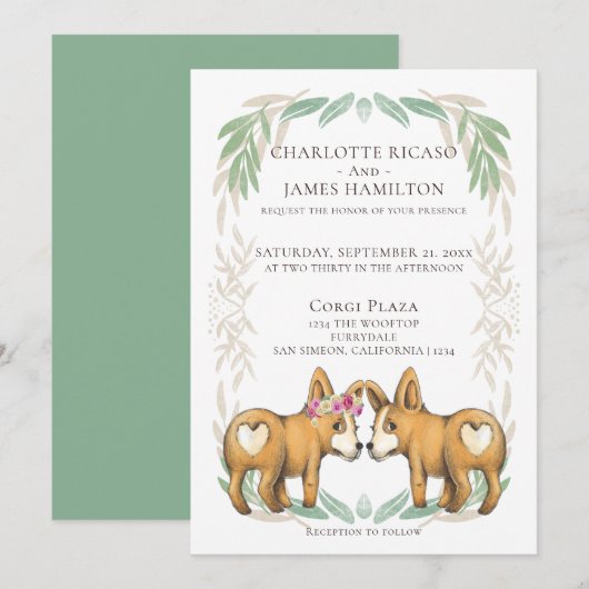 Cute Corgi Dog Bride en Groom Wedding Kaart (Voorkant / Achterkant)