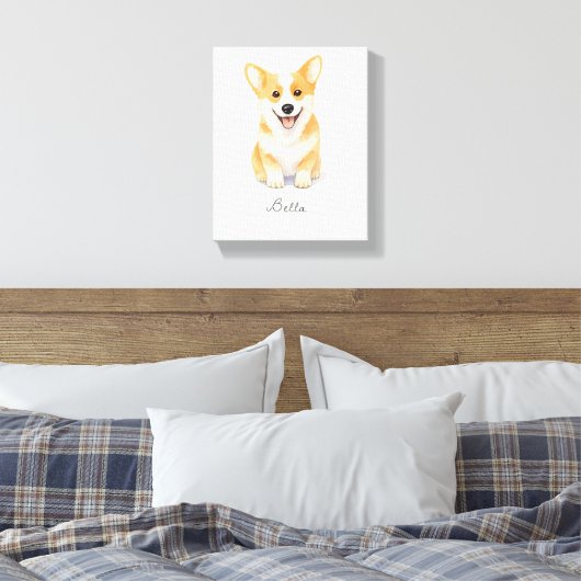 Cute Corgi Dog Canvas Afdruk (Insitu (Slaapkamer))