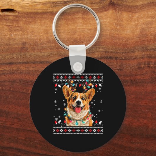 Cute Corgi Dog Christmas Reindeer Santa Hat  Sleutelhanger (Voorkant)