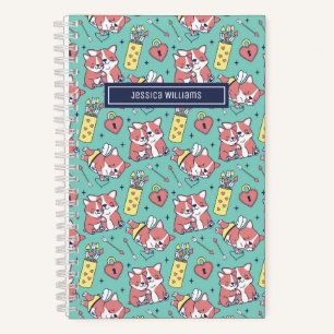 Cute Corgi Dog Cupid Bow and Arrow Heart Pattern Notitieboek