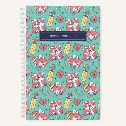 Cute Corgi Dog Cupid Bow and Arrow Heart Pattern Notitieboek (Voorkant)