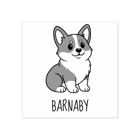 Cute Corgi Dog Custom Name Rubberstempel (Afrduk)