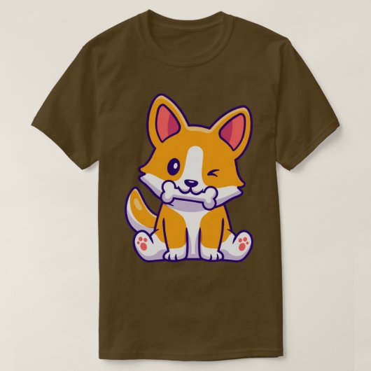 Cute Corgi Dog Eating Bone Cartoon T-shirt (Design voorkant)
