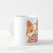 Cute Corgi Dog Eating Ramen Koffiemok (Voorkant links)