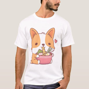 Cute Corgi Dog Eating Ramen T-shirt