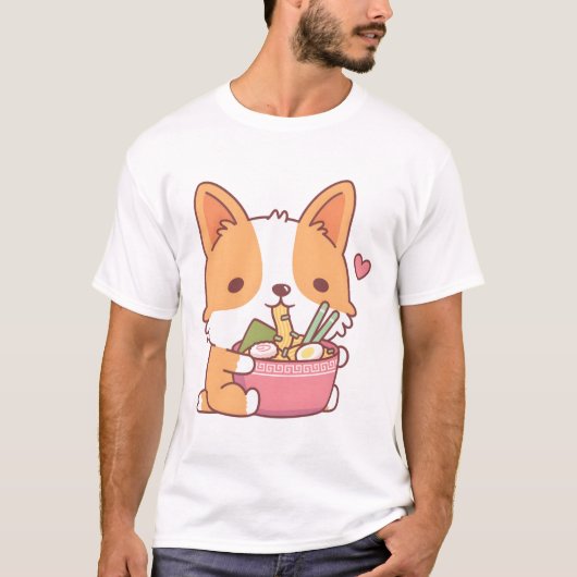Cute Corgi Dog Eating Ramen T-shirt (Voorkant)