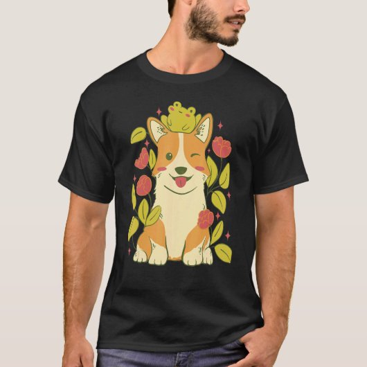 Cute Corgi Dog en Kikker T-shirt (Voorkant)