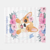 Cute Corgi Dog Flower WreatBlue Butterfly Custom Fleece Deken (Voorkant (Horizontaal))