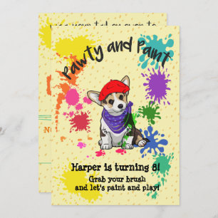 Cute Corgi Dog Fun Art Birthday Party Invitation Kaart