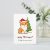 Cute Corgi Dog in a Red Hat with Christmas Tree Briefkaart (Staand voorkant)