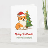 Cute Corgi Dog in a Red Hat with Christmas Tree Kaart (Voorkant)