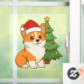 Cute Corgi Dog in a Red Hat with Christmas Tree Raamsticker (Huis)