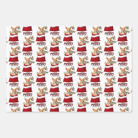 Cute Corgi Dog in Holiday Gift Bag Inpakpapier Vel (Voorkant)