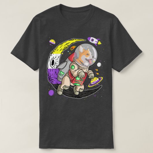 Cute Corgi Dog In Space NonBinary Agender Genderqu T-shirt (Design voorkant)