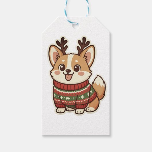Cute Corgi Dog in Ugly Christmas Sweater Gift Wrap Cadeaulabel (Voorkant)