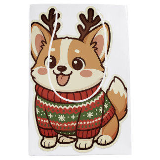 Cute Corgi Dog in Ugly Christmas Sweater Gift Wrap Medium Cadeauzakje