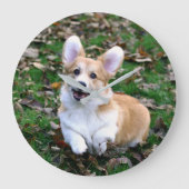 Cute Corgi Dog Leaping Grote Klok (Voorkant)