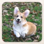 Cute Corgi Dog Leaping Kartonnen Onderzetters (Voorkant)